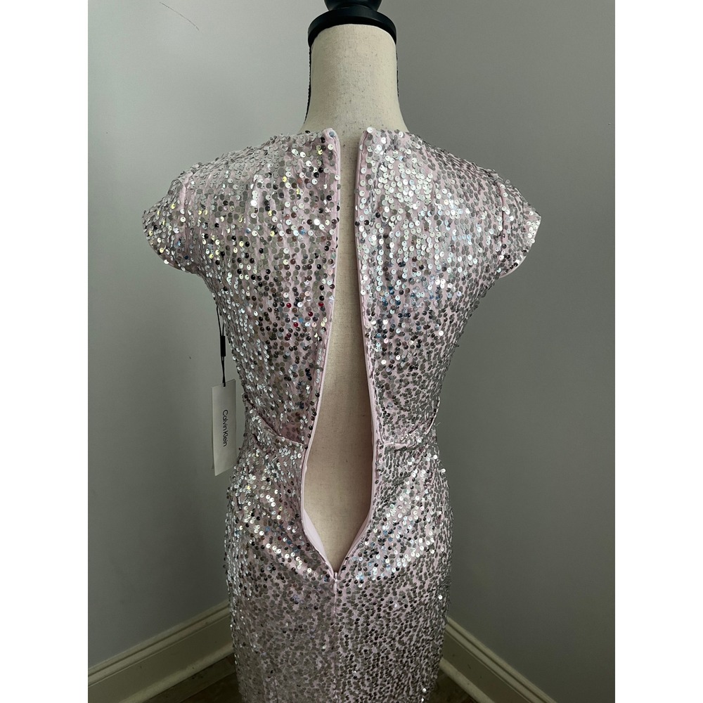 Pink Sequin Midi Dress size 2 V-Neck Sheath Party Wedding Guest Glam Prom NWT - Picture 11 of 12